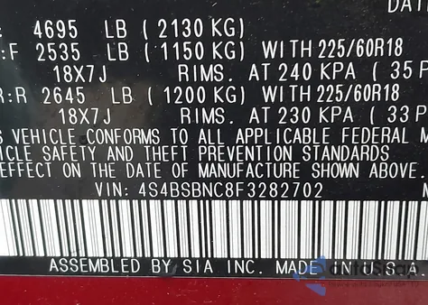 2015 Subaru Outback 2.5I Limited z USA, uszkodzony, nr VIN 4S4BSBNC8F3282702